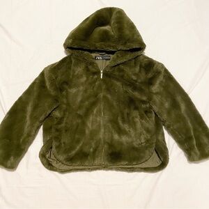 Zara Faux Fur Plush Zip Hoodie Teddy Jacket Size Medium